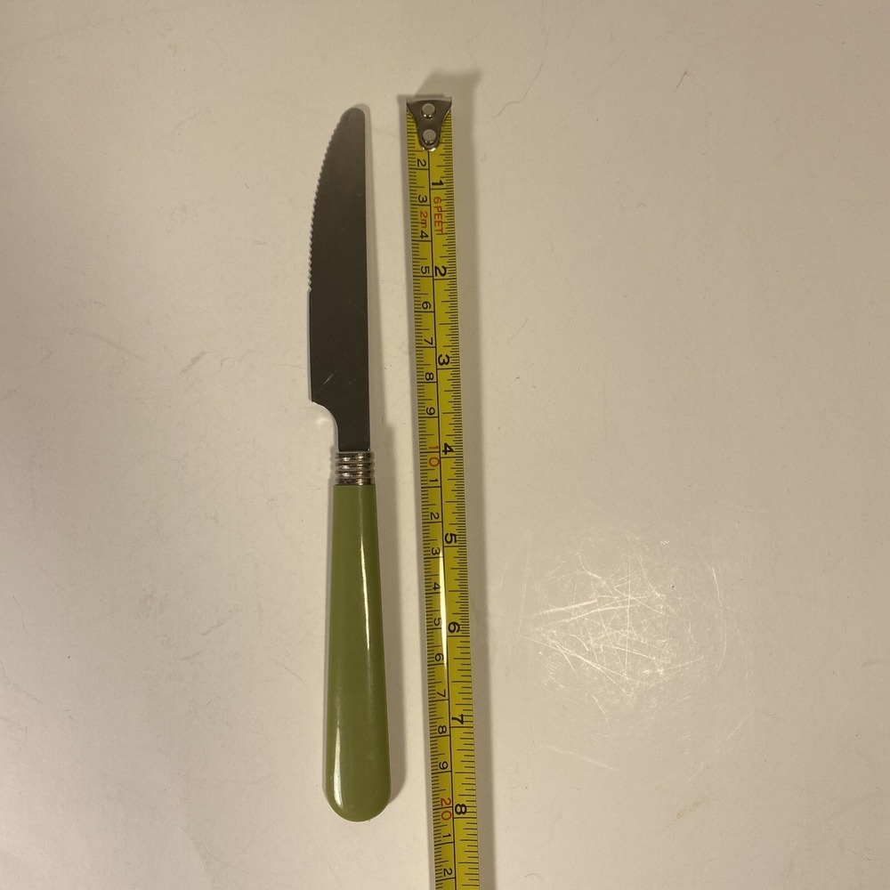 Bright Handle Silverware Knife Green Stainless Steel 8 inches